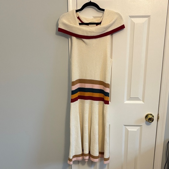 Anthropologie Dresses & Skirts - Anthropologie Sporty Cream Knit Dress with Stripes Lambswool Cashmere Blend XL